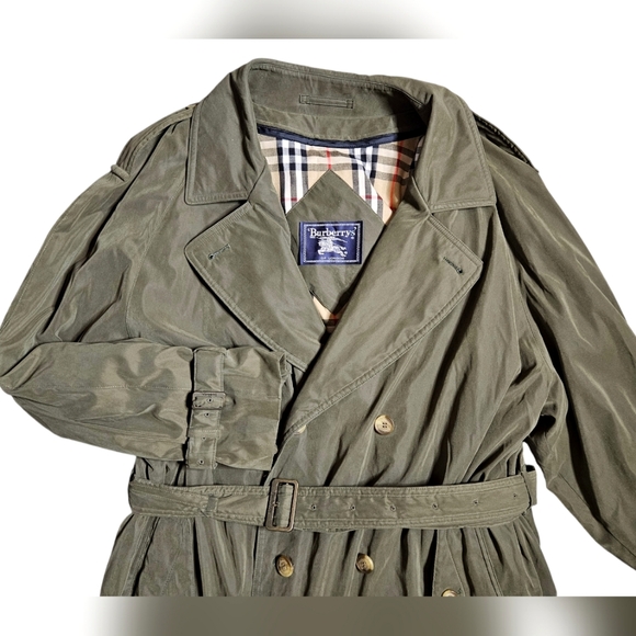 Vtg Burberry | Nova Check Olive Green Trench Coat | With liner | Brass buckles - Picture 2 of 16